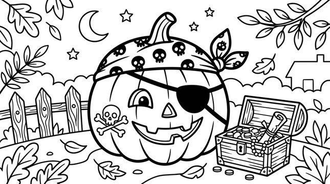 Pirate Pumpkin Coloring Page for Kids