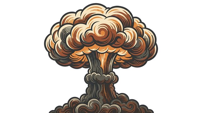 Illustration of a massive atomic explosion mushroom cloud isolated on white background