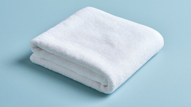 A soft white bathroom accessory lies folded carefully on a light blue surface to represent comfort and hygiene during daily routines in a spa environment or at home for residents using daily