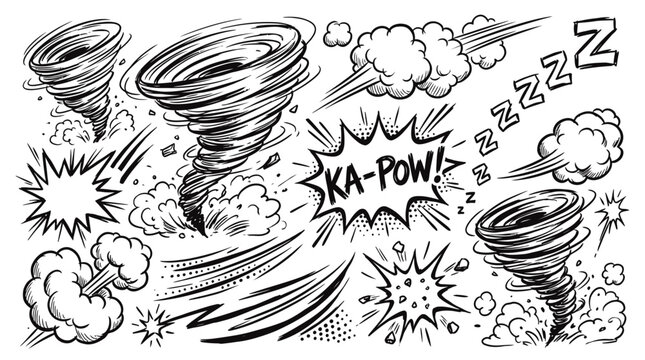 Comic book tornado and explosion action effects set