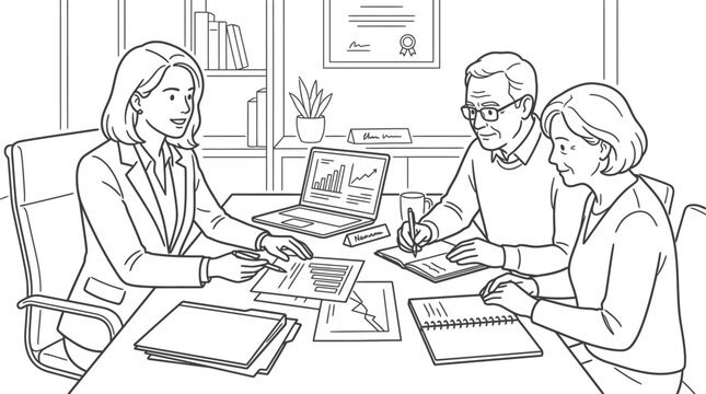 Financial advisor meeting with an older couple in office