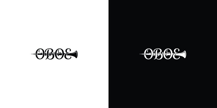 Oboe musical instrument typography logo design concept vector