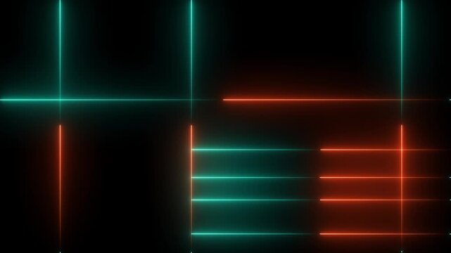 Glowing Neon Light Grid Lines Animated Abstract Motion Background Loop on Black