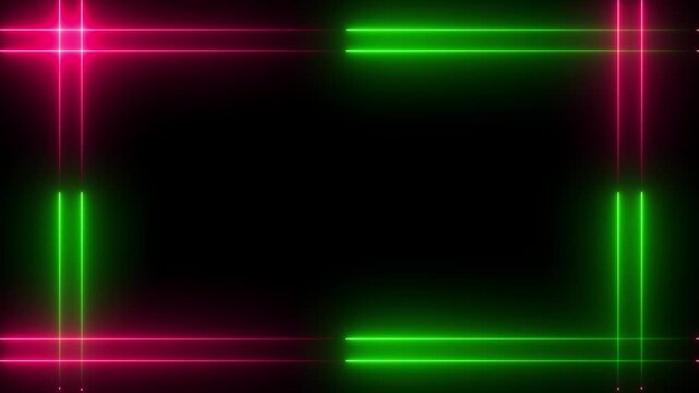 Glowing Neon Light Double Lines Frame Motion Background Loop on Black