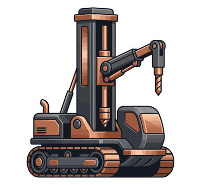 Mining drilling vehicle icon or logo design for heavy construction and industrial machinery.