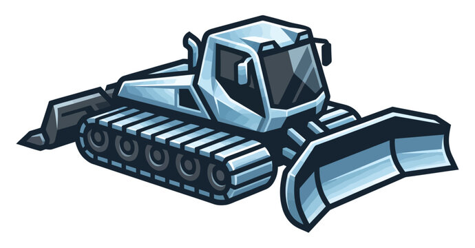 Snow groomer vector illustration of a tracked snowcat vehicle for mountain resort maintenance.