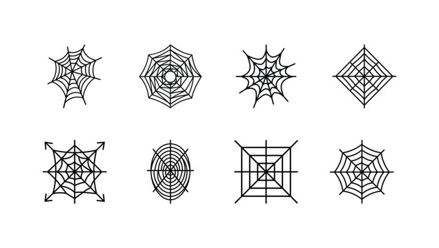A collection of eight intricately designed monochrome hand drawn style icons representing various abstract geometric shapes