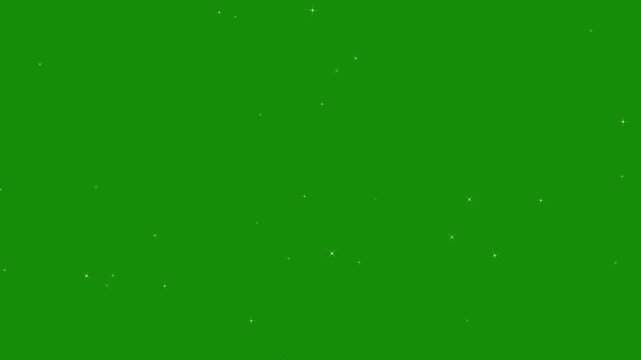White glowing twinkle stars animation with sparkling glitter dust trail, blinking retro vector star doodles, magic particle burst, 2D flat sparkle effect overlay on green screen background. 4k