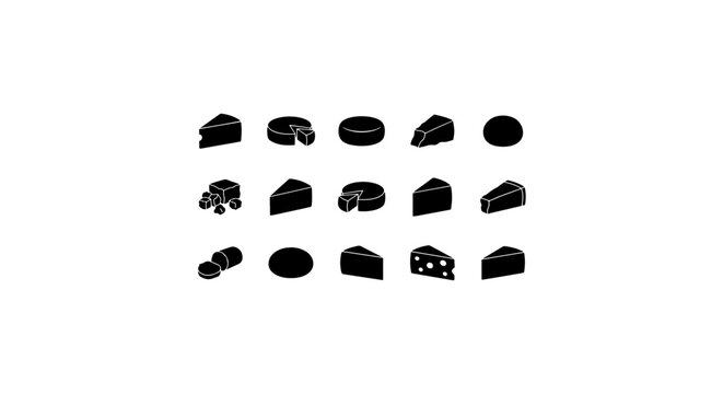 Cheese Icons Set, Dairy Product Vector Graphics, Food Symbols Collection, Gourmet Food Illustrations