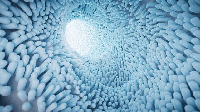 Abstract Blue Microscopic Tunnel with Intestinal Villus Structure and Cellular Texture 4K