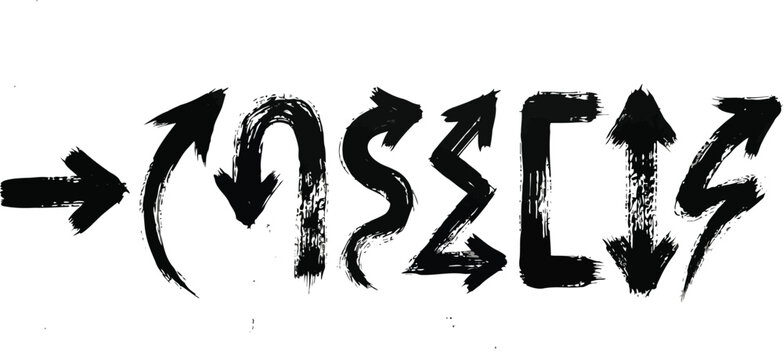 Collection of hand drawn arrow and bracket symbols in black ink on a white background