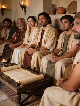 Priscilla and Aquila Leading an Early Christian House Church Meeting in Ephesus