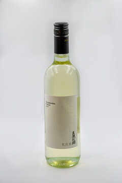 Italian Falanghina Puglia I.G.T. white wine bottle closeup.