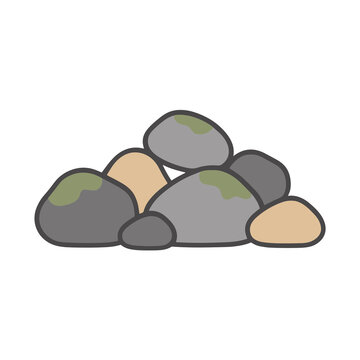 Pile of cartoon rocks with moss