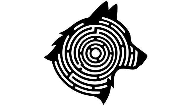 Black Wolf Head Maze Silhouette Isolated