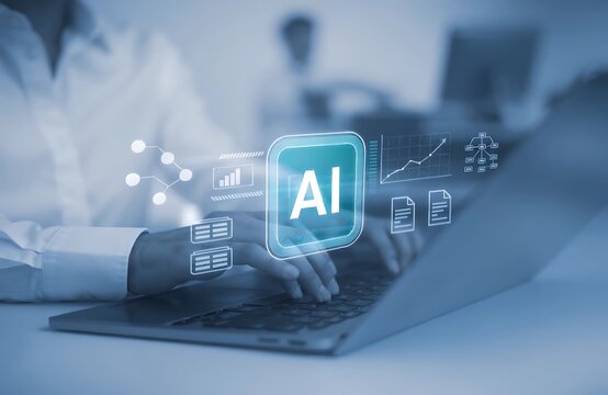 Development and integration of artificial intelligence into business systems. Engineer building AI pipelines on laptop computer.