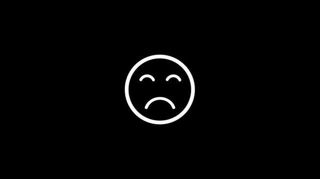 Minimalist sad faces icon animation on black background. Unhappy emoticon emoji sad face with closed eyes animation. Sad icon with a unhappy expression for social media and UI design