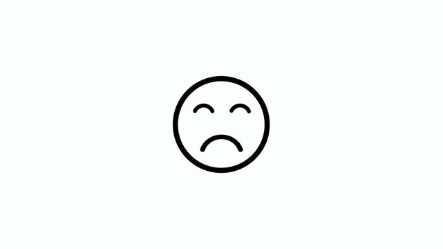 Minimalist sad faces icon animation on white background. Unhappy emoticon emoji sad face with closed eyes animation. Sad icon with a unhappy expression for social media and UI design
