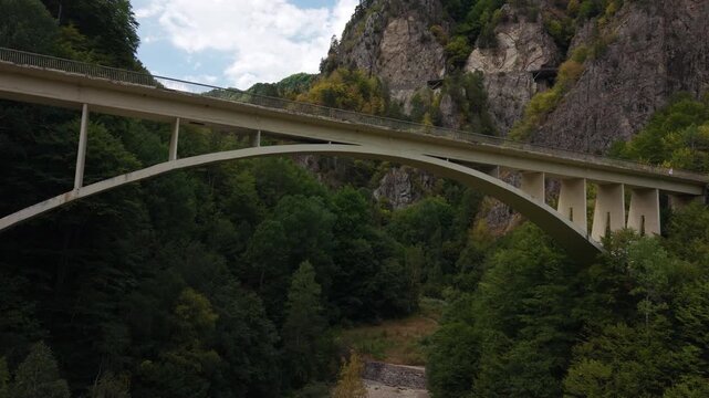 Drone view elevated bridge in Arges Gorge Romania