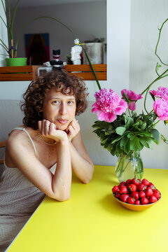a woman in the kitchen