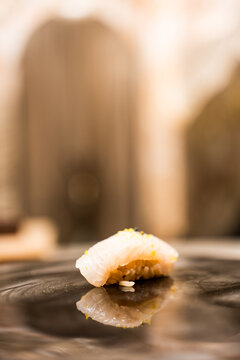 Fresh sushi on Akazu Shari. Eating sushi at a restaurant, Japanese cuisine