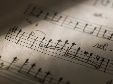 Detailed Macro of Handwritten Vintage Musical Score