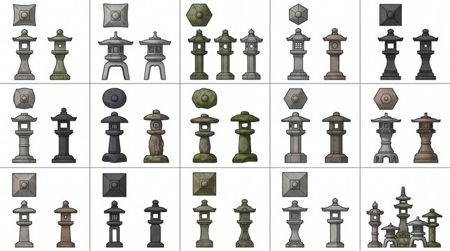 Japanese Stone Lantern CAD Blocks &ndash; Traditional Tōrō Garden Plan and Elevation Symbols
