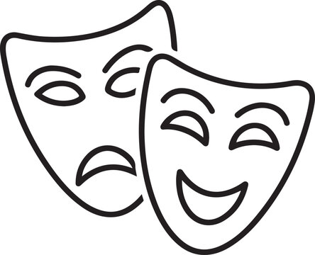 Theatrical masks, comedy and tragedy line art icon set, drama symbol