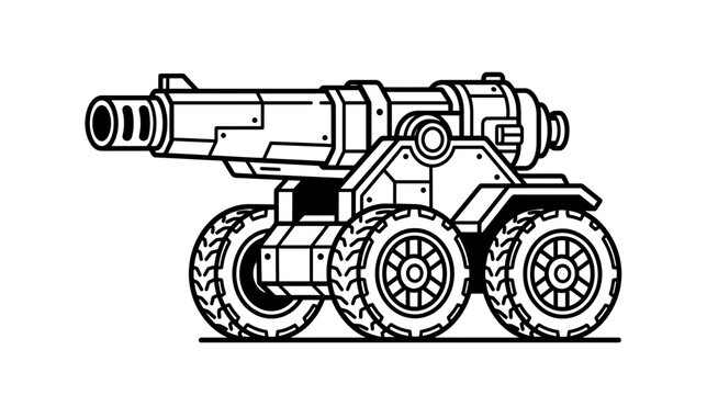 Stylized Cannon on Wheels, Isolated Vector Art