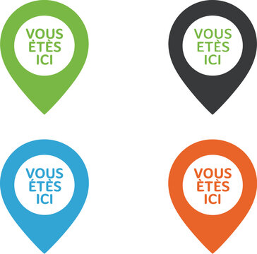 Vous &ecirc;tes ici symbole g&eacute;olocalisation 4 couleurs vector illustration featuring location marker navigation map position GPS and directional symbols