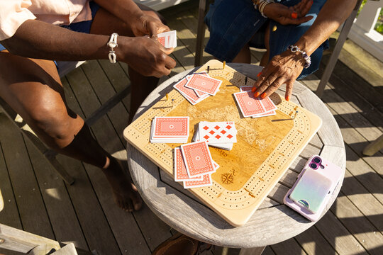 Black family Play Cribbage board game playing cards vacation 