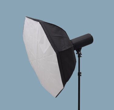 Professional Octagon Softbox Studio Light on Blue Background