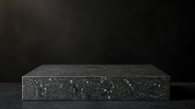 Dark textured rectangular pedestal against a black background.