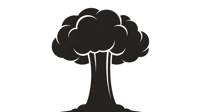 Silhouette of a powerful mushroom cloud explosion isolated on a white background