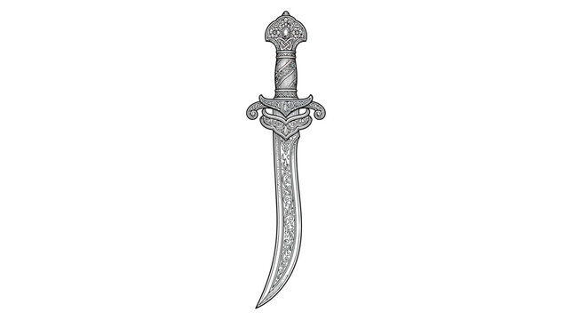 Ornate antique dagger with intricate patterns, isolated