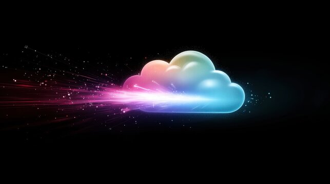 Cloud Networking Colourful Silhouette Gradient colored silhouette of a cloud network with glowing lines showing data sharing and advanced digital infrastructure.