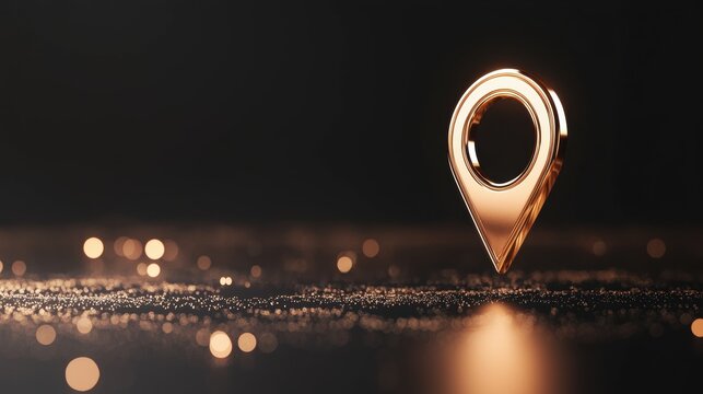 Icon Pin Location gold Minimalistic golden location pin with a smooth reflective finish, exuding a sense of opulence and exclusivity.