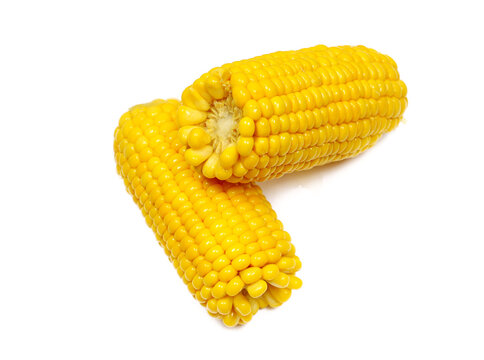 Boiled corncobs, corn maize isolated on white background, top view