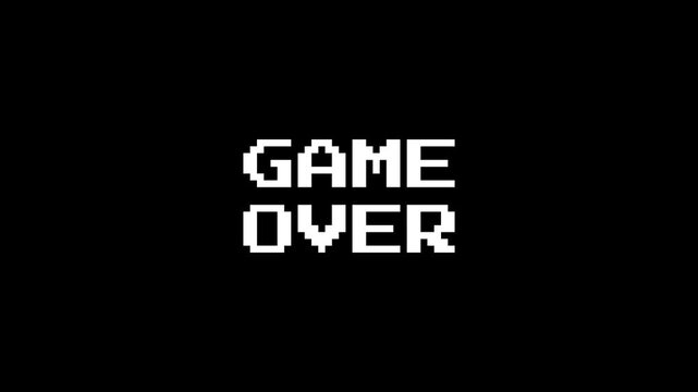 Game over pixel text glitch animation with retro arcade distortion
