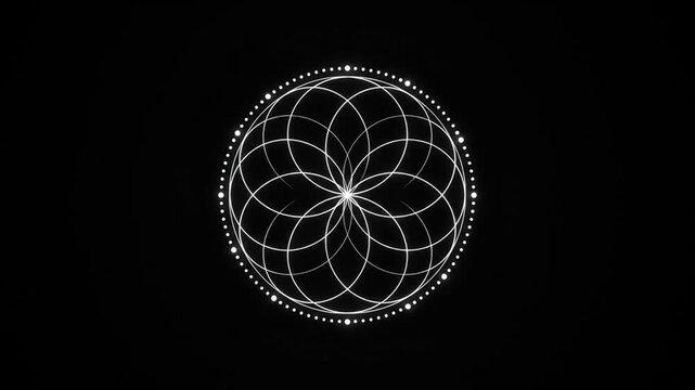 Sacred Geometry White Line Art Mandala and Vector Grid Animation