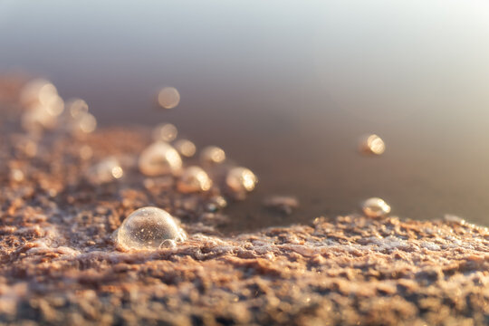 Sulphureous Water Bubbles on Sunlit Surface