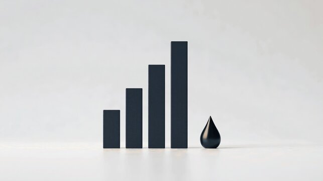 Minimalist economic chart illustrating rising oil prices with increasing bar graph and oil drop symbol