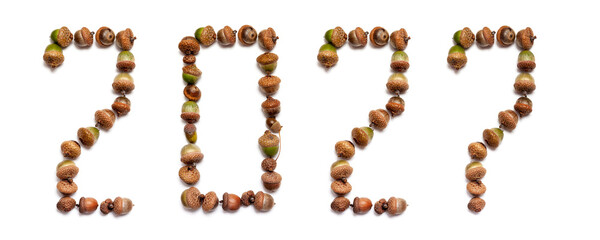 2027. Numbers composed of oak acorns © glebchik
