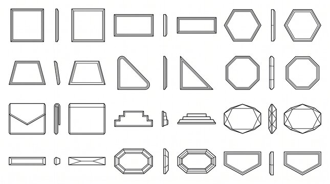 Vector Collection of Geometric Frame Moldings and Architectural Profile Outlines in Multiple Perspectives