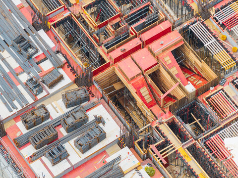 Aerial View of Steel Reinforcement Construction Site