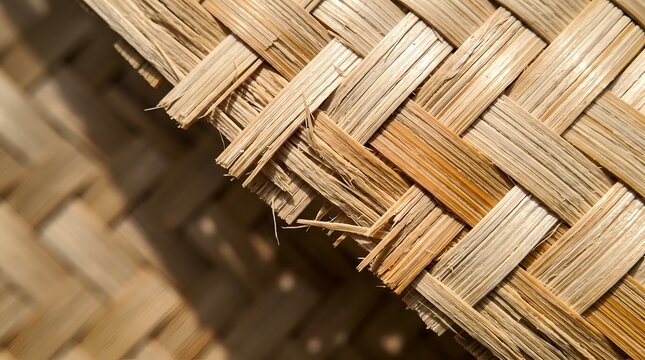 Macro view of woven bamboo texture with natural light and depth of field