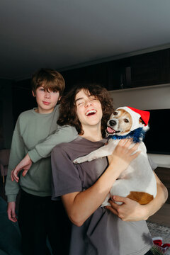 Joyful Moments Shared With Friends and a Festive Dog