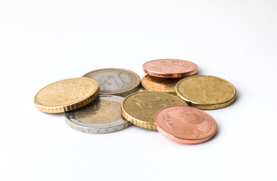 Assorted Euro Coins Pile Isolated on White Background