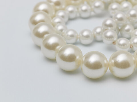 Macro Close Up of White Pearl Necklace Beads
