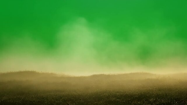 White Morning Mist Gliding Close to Ground on Green Screen